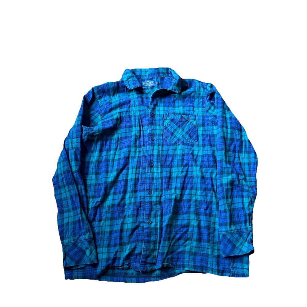 Pendleton Men's Flannel Cotton Board Shirt Black Green Plaid Size Large